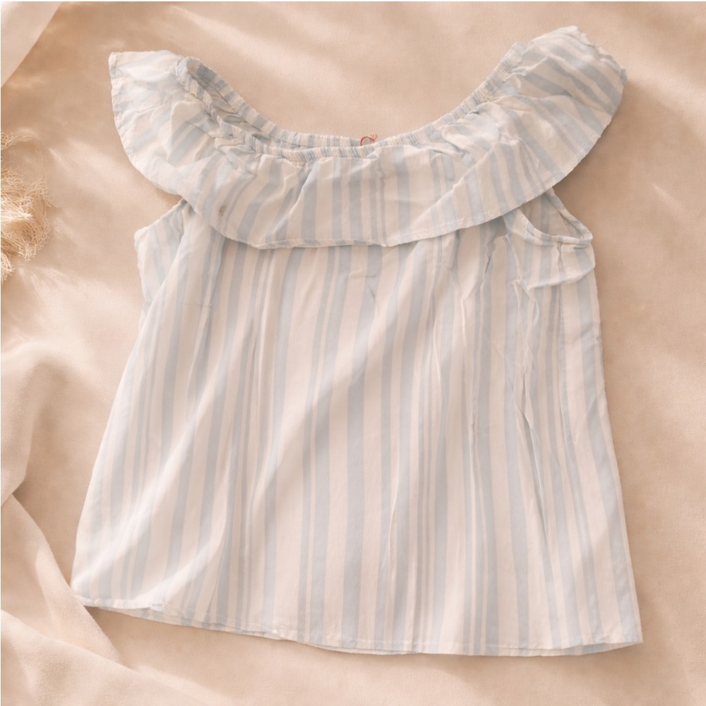 SO Kids Off the Shoulder Striped Blue and White Blouse (L 10/12)